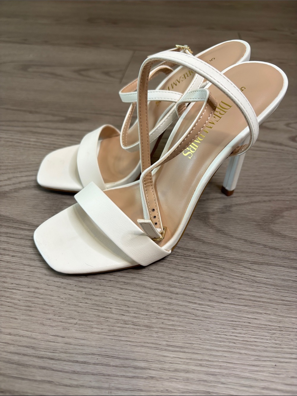 Dream Pairs Ivory Strappy Square Toe High Heel Sandals